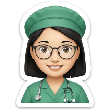 Open


Open


Open


Open
FILIPINA FEMALE NURSE, CHUBBY, BLACK HAIR, WITH GLASSES, GREEN SCRUBS, AND CAP, SMILING sticker
