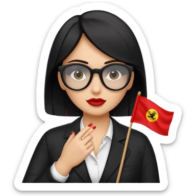Una mujer morena (de pelo)  con una coleta de color negro) y gafas de sol de color negro y una bandera roja en la mano sticker