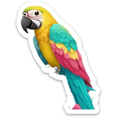 Floral flowers parrot Summer beach cyan pink mustard yellow multicoloured parrot macaw bird holding a plant vine in beak Spanish Italian Mediterranean style floral sticker