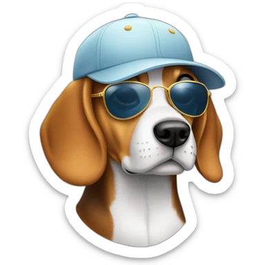 Beagle with baseball cap and aviator sunglasses sticker