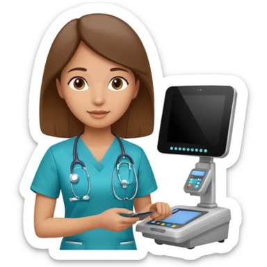 female doctor working an ultrasound machine sticker