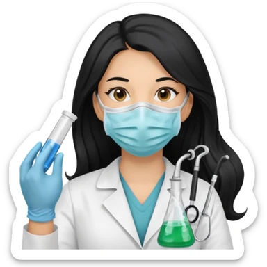medica con guantes  y mascarilla e insumos lavoratorio pelo negro largo triguella sin testoscopio sticker