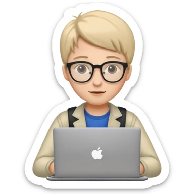 un estudiante que este parado con sus lentes y su laptop sticker