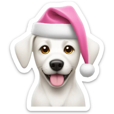 White dog with pink Santa hat sticker
