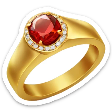 A gold ring with red hear diamond sticker