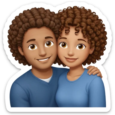 cuddling couple lighter skin male, brownskin girl with curly hair sticker