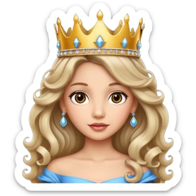 Princess with long glam curled hair, dark brown eyes, light skin tone.  sticker