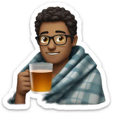 a guy in glasses and dark hair drinking tea in a blanket sticker