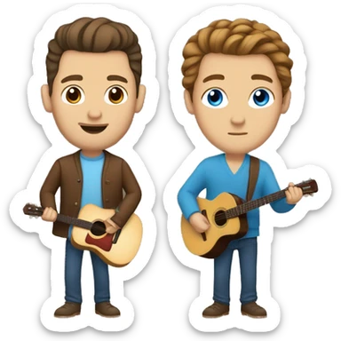 a white man with blue eyes man and brown hair an cardigan with a man bun playing guitar sticker