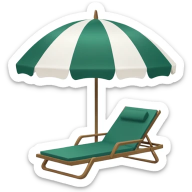 dark green sunbed under a white beach umbrella, umbrella fully white, minimalism, no emojis or faces sticker