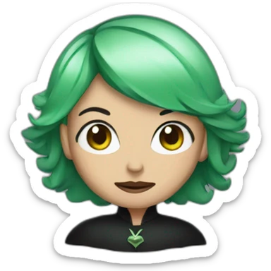 evil witch with  black and green hair sticker