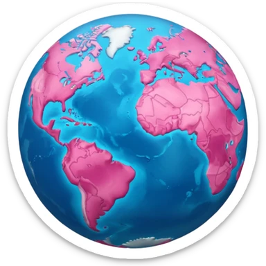 planet earth in apple emoji style with continents in light pink and oceans in hot pink sticker