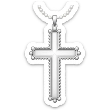 Elegant emoji icon of a white cross made of white beads, glossy surface, and white bead chain subtle shadows, pure white palette sticker