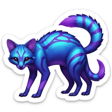 Exotic nebulae dark blue purple futuristic bioluminescent translucent transparent lush warm-colored neon-glowing iridescent Fakémon-Fionbri-Vernid-Genet-creature sticker