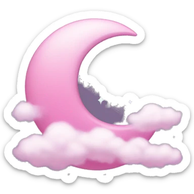 Pink crescent moon with sparkly white clouds sticker