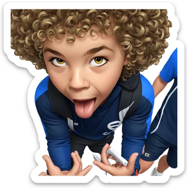 boy in sportswear looking up sticker