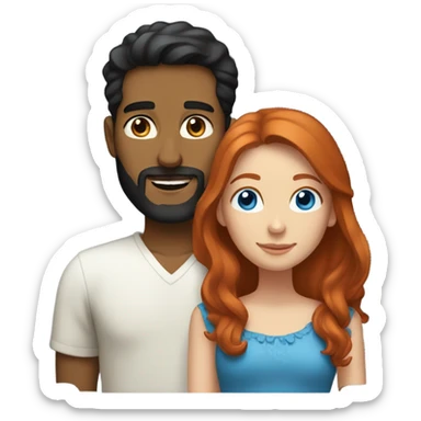 Redhead blue eyed girl and bearded hispanic male couple sticker