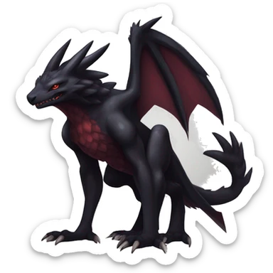 cool edgy black and maroon Dark-type nargacuga Salandite Vernid Sergal Pokémon full body by LiLaiRa, by Falvie sticker