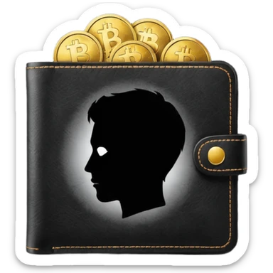 wallet with coins and a person silhouette above sticker