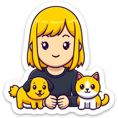 Girl with yellow bangs with pets sticker