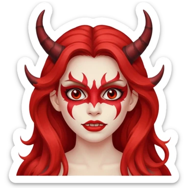 a long-haired red face paint devil girl  sticker
