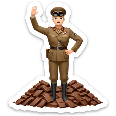 fait moi une crépes en tenue de soldats allemand de la seconde guerre mondiale qui gfait un salut nazi et qui piétine du nutella sticker
