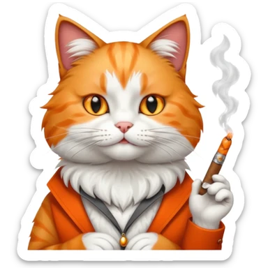 fluffy white and orange cat smoking a cigar sticker