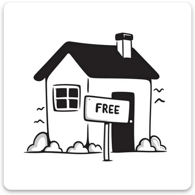 sketch of a house with a 'free' sign sticker