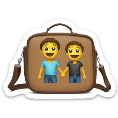 Two friends are holding hands together  shoulder bag  sticker