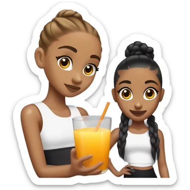 Black Ariana Grande with cookie in one hand and orange juice in other hand and slick back ponytail  sticker
