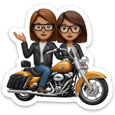 Un couple de biker sur une harley road king noire, l'homme no moustache et une paire de lunettes demetz ros21, la fille a des cheveux plus dans les tons chatain sticker