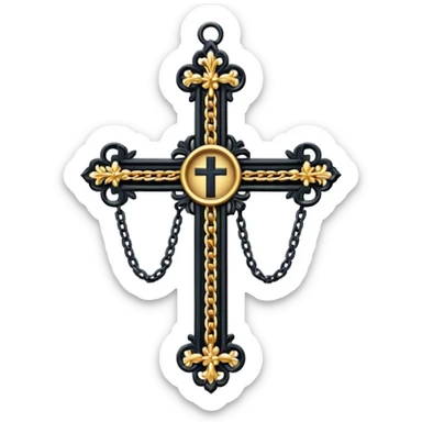 Ein christen kreuz in schwarz ohne Jesus schön verziert mit ketten auf weißem Hintergrund sticker