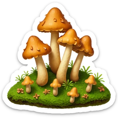 tiny brown chanterelles on moss sticker