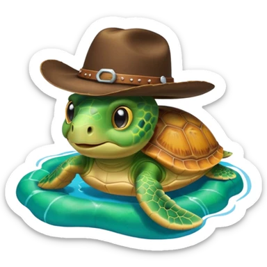 Cute blow up green pool turtle with a cowboy hat sticker