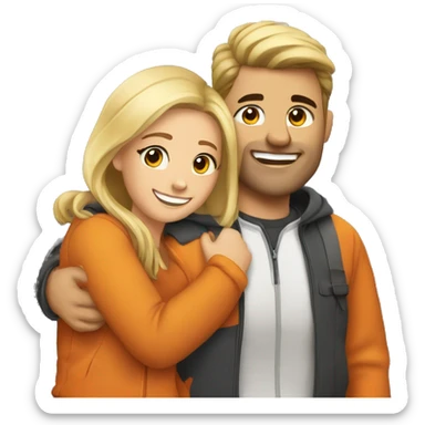 couple hug with warm smiles. The Girl have braun/black hair und the man blond/orange hair sticker