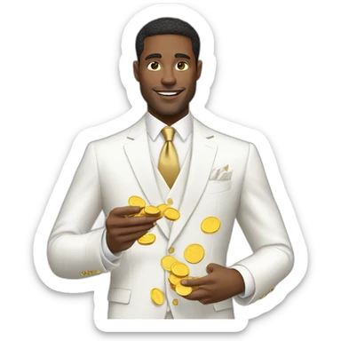 Posh-man-with-white-suit-holding-golden-coins sticker