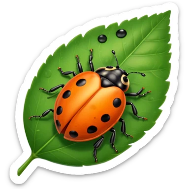  cute orange lady bug on leaf sticker