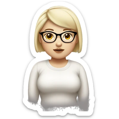 chubby white skinned asian girl with dark eyes wearing glasses with short blonde hair sticker