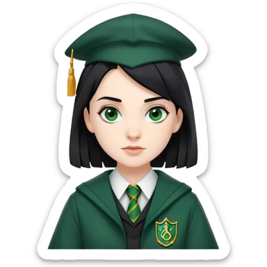Pansy Parkinson in harry potter, wear hogwarts slytherin uniform, black hair sticker