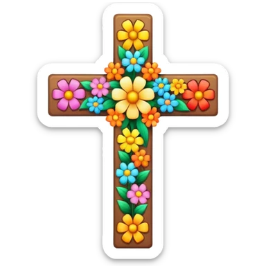 A cross with flowers on it sticker