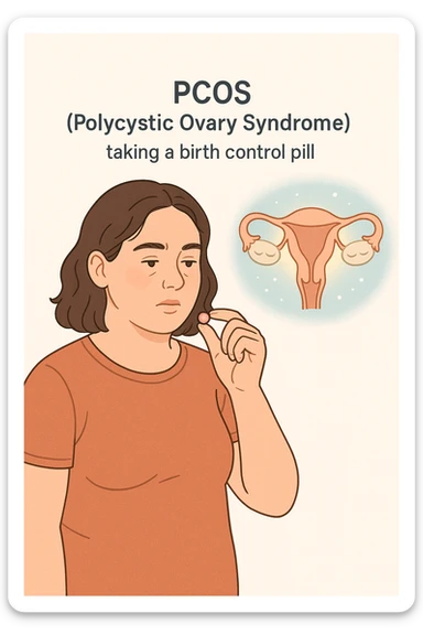 Donna con pcos che prende la pillola, e la pillola mette a riposo le ovaie sticker