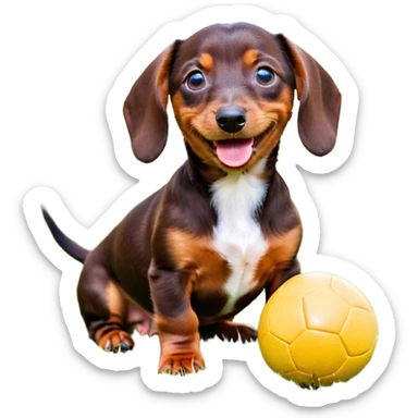 Perrito salchicha marrón sonriendo y jugando, dame varias variantes sticker