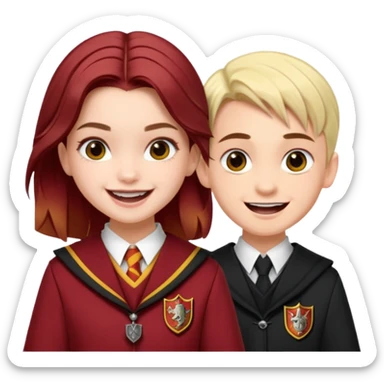 Barbara Palvin as a gryffindor laughing with Draco Malfoy sticker