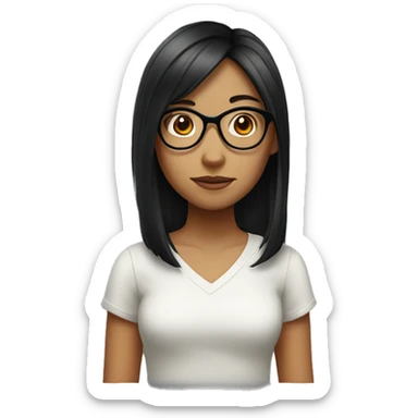 a girl having black mid length hair, wearing glasses. She’s Chinese, and the last part of hair is red sticker