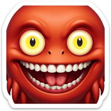 Creature comes out of the eye of a another creature who has red skin and a wide smile with long teeth sticker