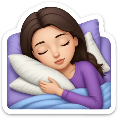 Brunette girl in Cozy bed sleeping, pretty eyelashes, light skin sticker