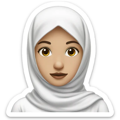 A girl in a white hijab and black eyes sticker