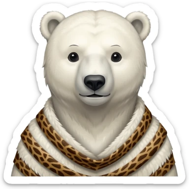 a polar bear wearing ancient animal skin cloth, half body, icon sticker