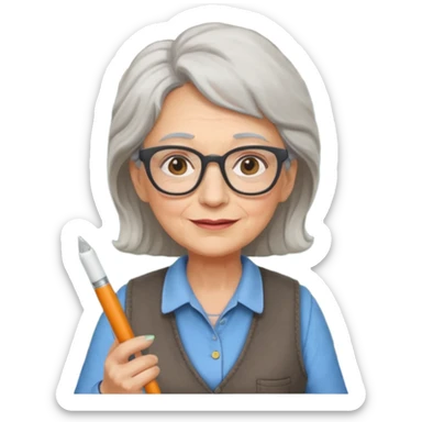 Female Teacher – older woman, similar vest attire, glasses, holding chalk sticker