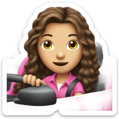 brunette-long hair girl driving pink car sticker